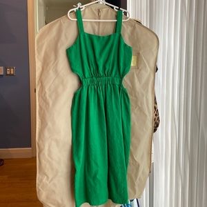 Zara linen dress in bright green with pretty back detailing in Size 10